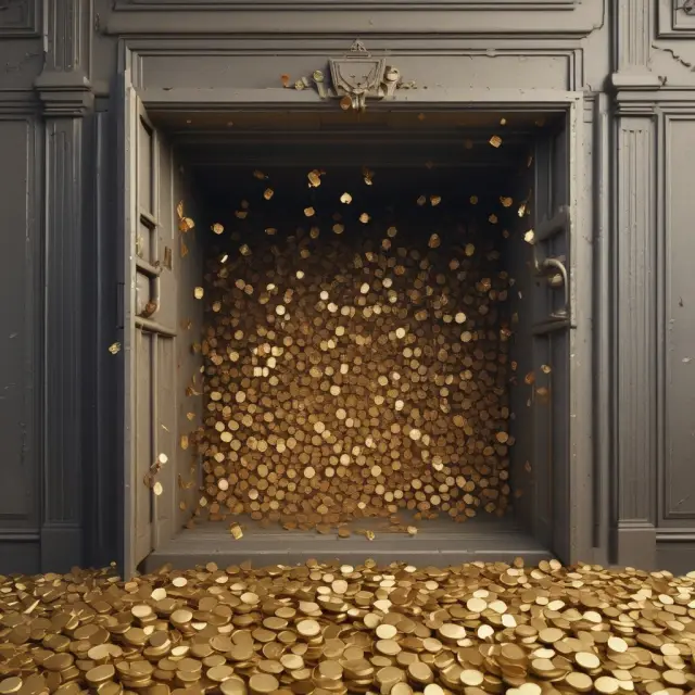 Gold coins symbolizing cash flowing into a secure vault