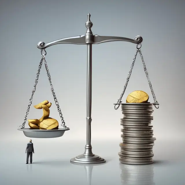 Visual comparison of a gold-filled scale for cash balance pensions and a silver-filled scale for traditional pensions, symbolizing differing funding methods.