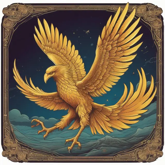 Golden Phoenix soaring above the landscape, holding a cash balance pension plan symbolizing portability and flexibility.