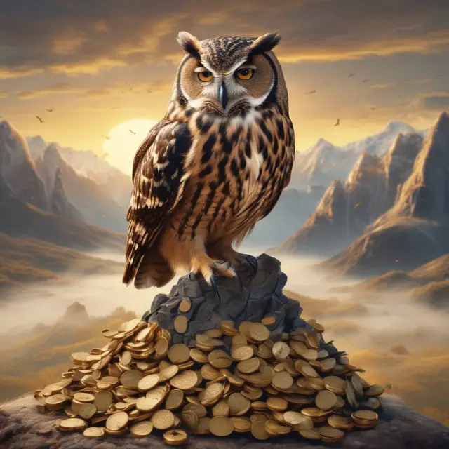 An owl managing gold coins symbolizes an institutional investor using cash budgets for effective financial management