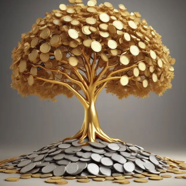Golden tree with silver coins blooming as dividend aristocrat stocks