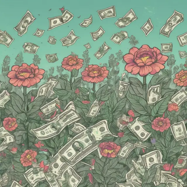 A vibrant garden filled with cash equivalents growing from cash flows, symbolizing the transformation of funds into stable investments.
