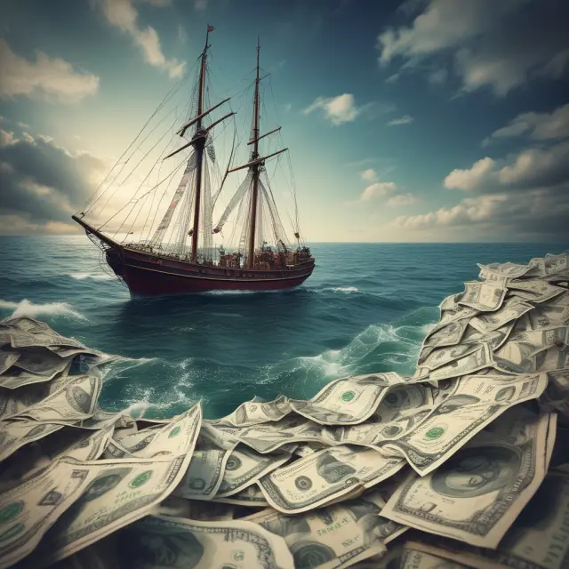 An institutional investor navigating a vast sea, using a compass (macroeconomic factors) and an anchor (best practices) to manage cash flows within their portfolio