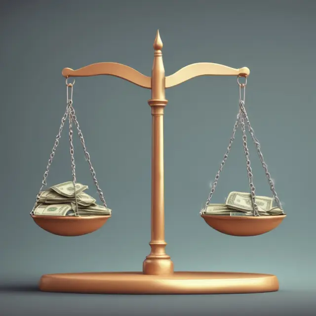 Visualization of positive and negative cash flow from investments represented as two balancing scales