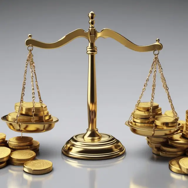 Visual representation of cash flow from operating activities (gold bars) and financing activities (silver coins) on a balanced scale.
