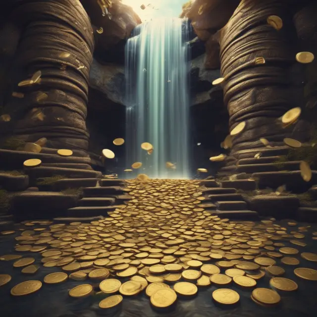 Golden coins cascade to depict cash inflows and outflows from financing activities: issuance, repayment of debt, and dividends