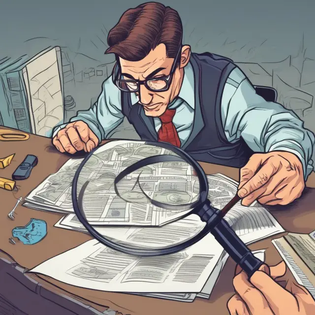 An accountant examining a cash flow from operations report using a magnifying glass to analyze intricacies and ensure accuracy