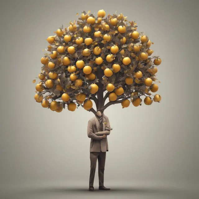 A person holding a golden tree brimming with apple leaves representing the growth of cash surrender value.