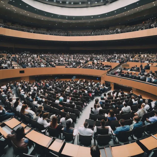 A bustling amphitheater filled with students, absorbing knowledge from CBOE educators about options trading.