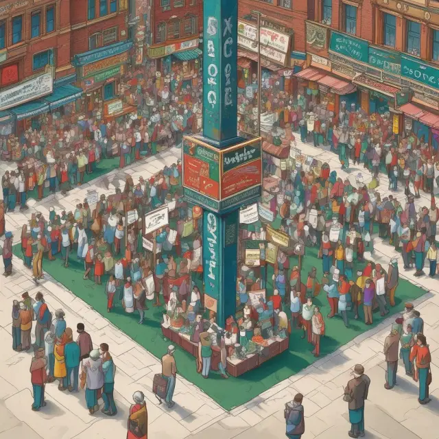 A bustling marketplace scene with traders and a CBOE signpost, representing FAQs as vital guides for understanding various securities on the exchange.