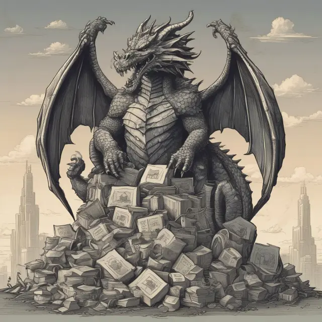 Three-headed dragon protects stacked CDO tranches; representation of credit rating agencies