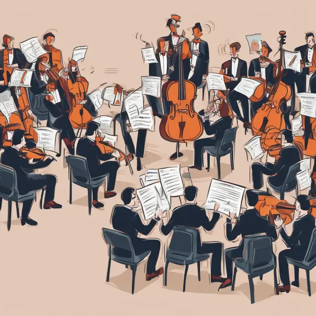 A conductor leading a musical ensemble of collateralized debt obligation tranches, each represented by different instruments.