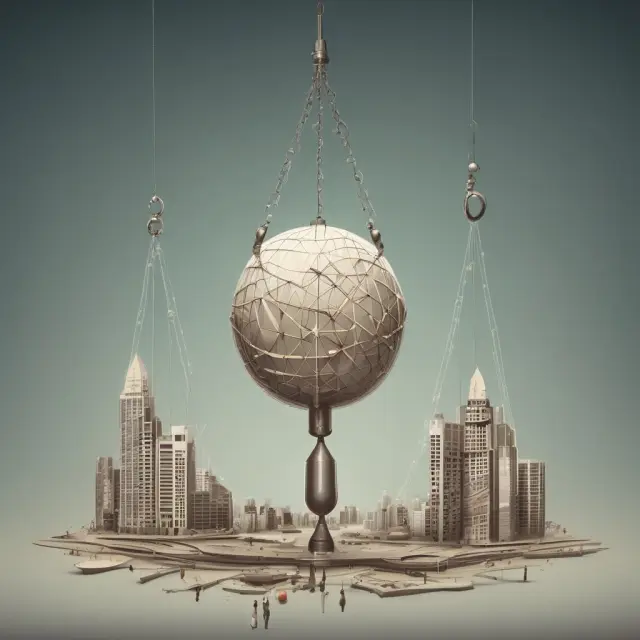 An image of a pendulum oscillating between two economic systems: central planning and a market economy, representing the shift from one to another for increased efficiency and growth