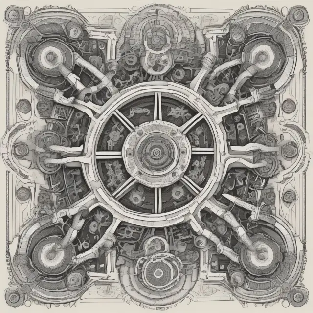 Gears symbolizing technology interconnectedly driving a centrally planned economic system