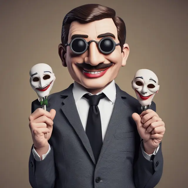 CEO depicted as a skilled puppeteer, manipulating strings to shape his company