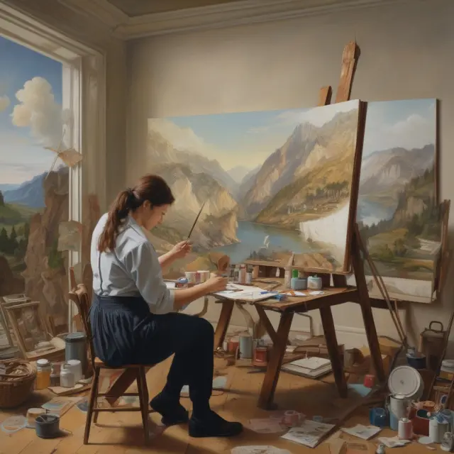 An artist paints scenes of investment choices: a safe 3% government bond and a risky corporate bond with a potential return of 8%, as guided by the hand of certainty equivalent.