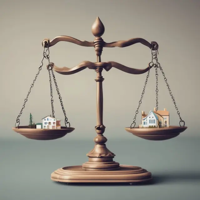 Visualizing the role of certainty equivalent in real estate investments: A balance scale comparing potential investment opportunities with guaranteed returns, considering an investor