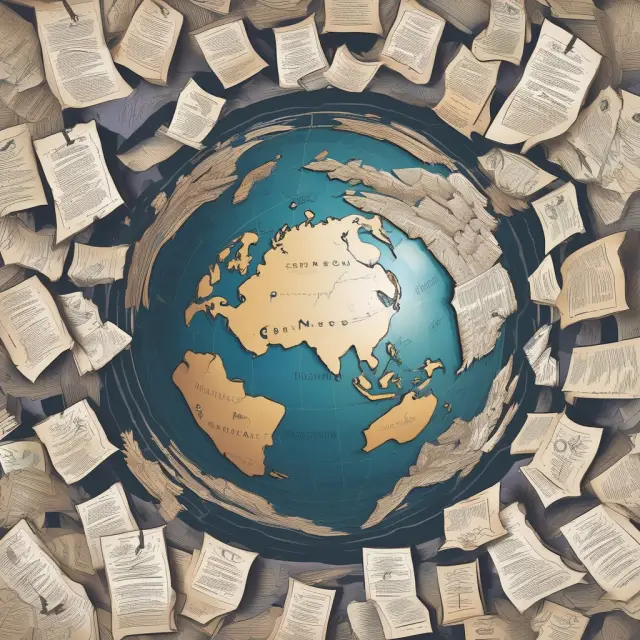 A chamber of commerce representative verifying a certificate of origin, surrounded by various paper documents and a globe