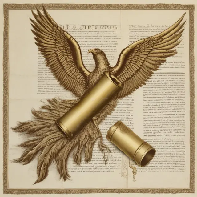 Golden scroll with insurance details and a phoenix symbolizing business renewal.