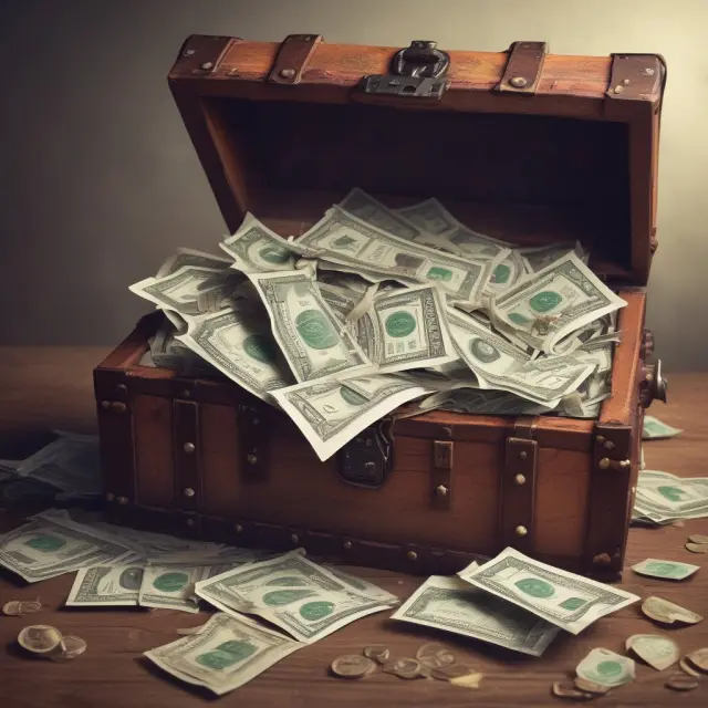 A large, ornate treasure chest brimming with CDs representing financial security and growth