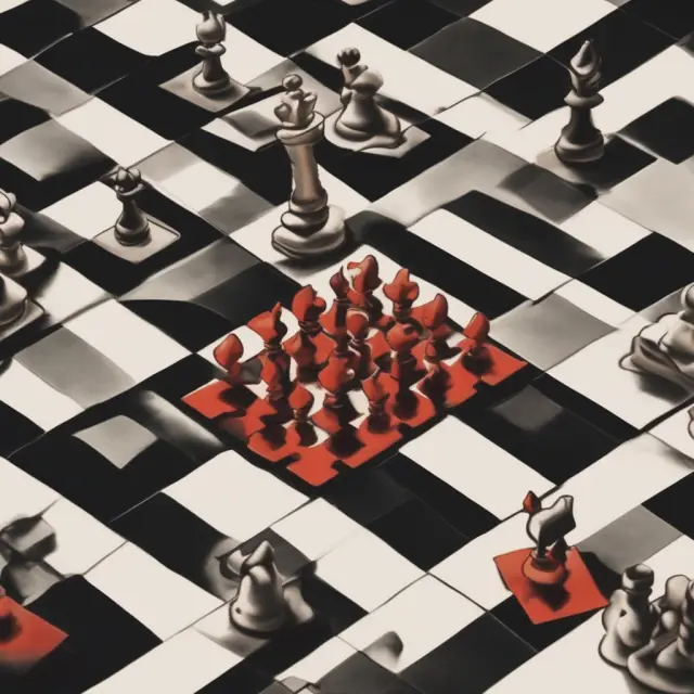 Economist playing a game on a chessboard, each piece representing an economic factor with ceteris paribus assumptions