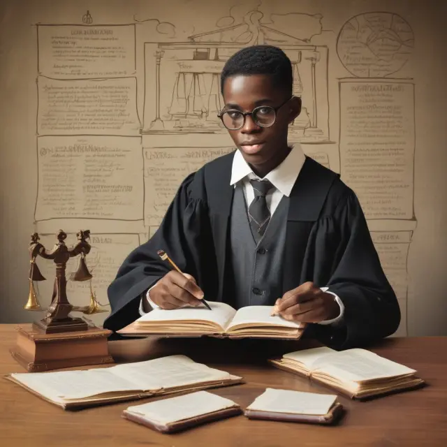 Scholar constructing CFA charter from education scrolls, work experience bricks, international passport, and scales of justice