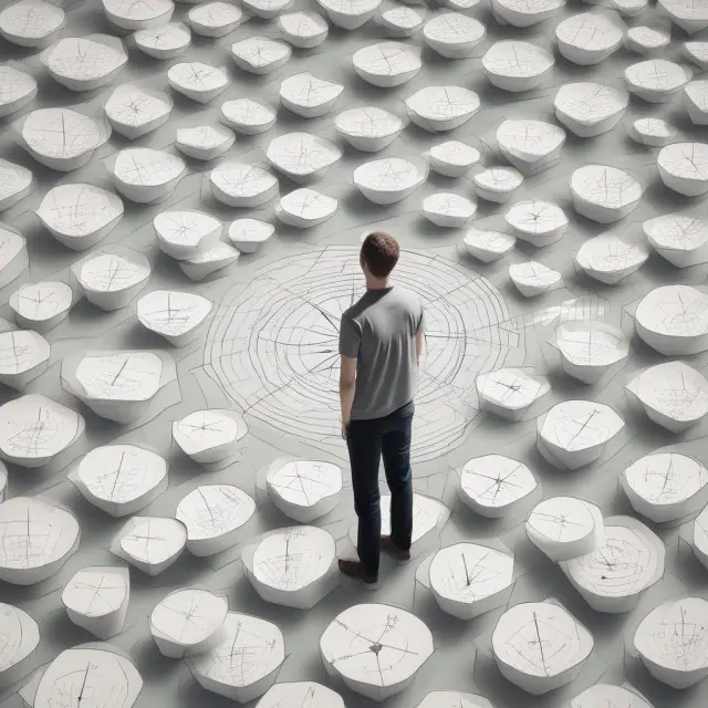A candidate holding a compass and surrounded by financial charts represents CFA Exam pass rates and demographics