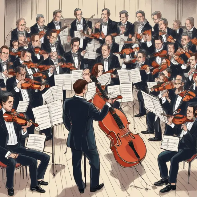 CFO conducting an orchestra of financial reports and documents symbolizing corporate finance management