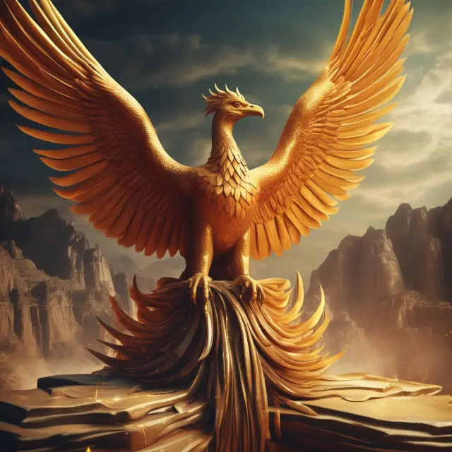 A mythical phoenix rising from golden financial reports represents the transformation and growth that comes with becoming a successful CFO