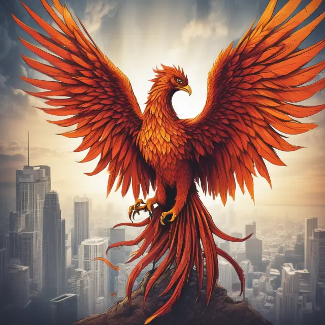 A mythical phoenix emerging from financial reports, representing a CFO