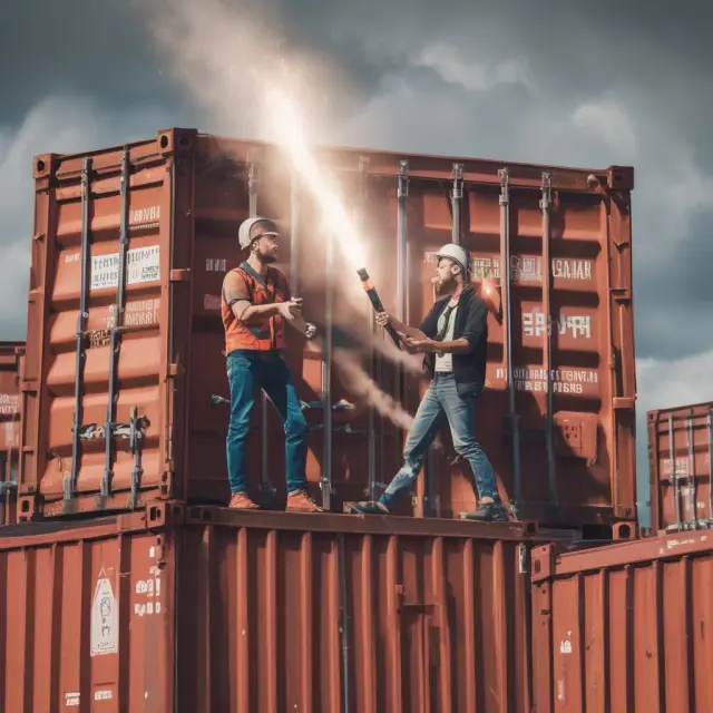 Two parties exchange roles as a shipping container symbolizes the transfer of goods under a Cost and Freight (CFR) agreement