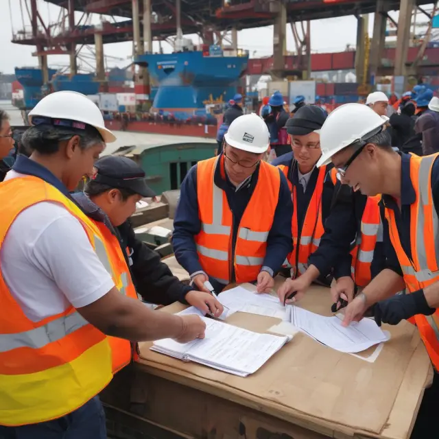 Seafarers negotiating CFR contracts at a global marketplace, representing international trade agreements and maritime commerce