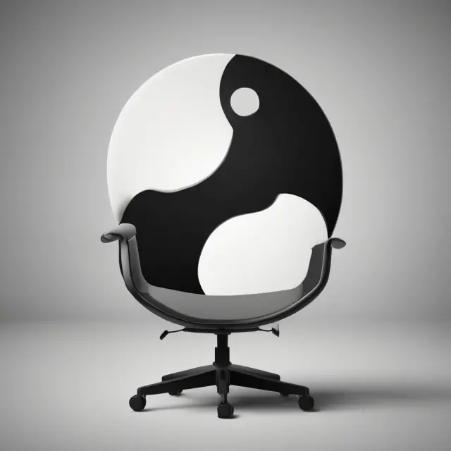 Image of a chair and a CEO represented by yin and yang symbols to illustrate their distinct yet related roles in corporate governance
