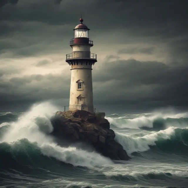 A chair, symbolizing leadership, standing tall as a lighthouse amidst turbulent corporate waters