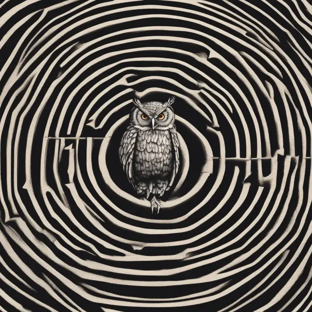 An institutional investor holding a compass and map, making their way through a maze filled with bankruptcy symbols, accompanied by a wise legal owl