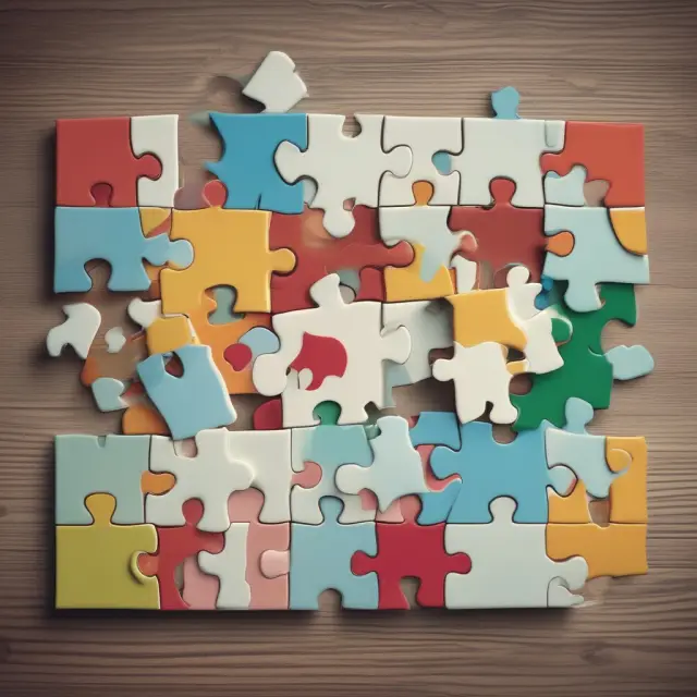 A jigsaw puzzle showcasing different types of asset accounts including cash, receivables, inventory, prepaid expenses, property, and intangibles