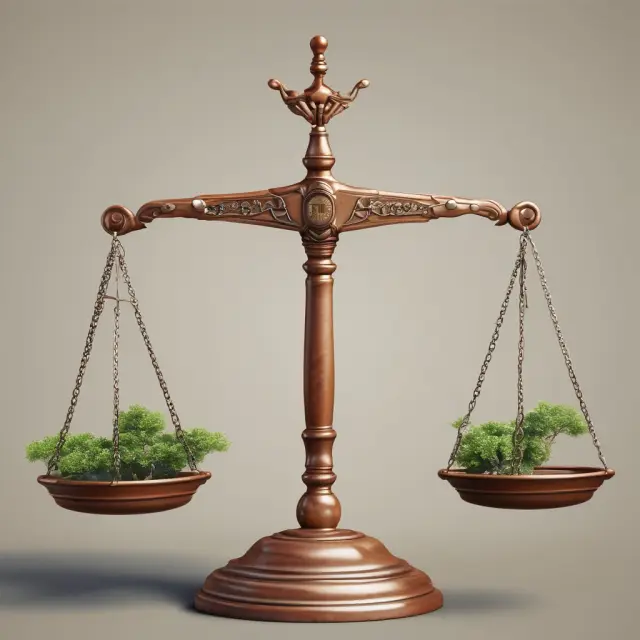 Justice scales balanced between three branches: legislative, executive, and judicial, symbolizing checks and balances in government