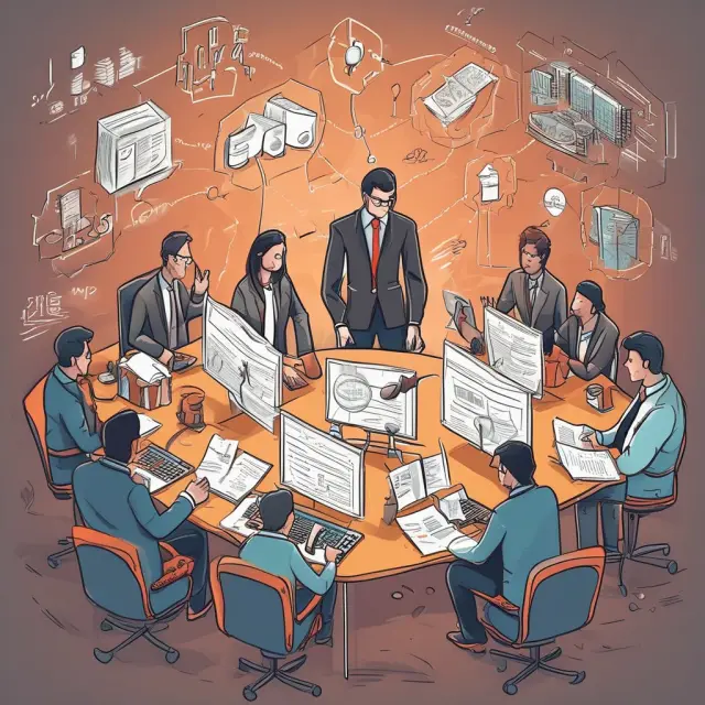 CTO portrayed as a conductor leading an orchestra of technology team members, driving strategic growth through collaboration and innovation