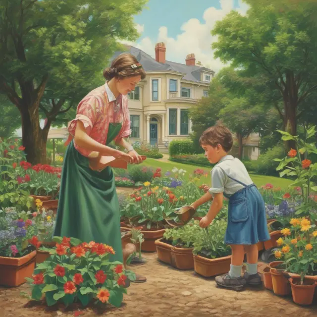 A taxpayer holds forms, symbolizing required documentation for the Child Tax Credit. In the background is a blooming garden representing eligible children.
