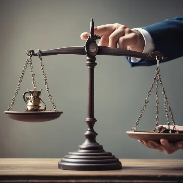 A wise broker holding scales assesses the value of two investment contracts, ensuring fair exchange for clients