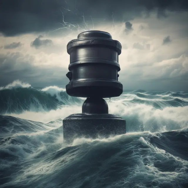 Regulators calm the sea, symbolizing the control over broker misconduct like churning and reverse churning.