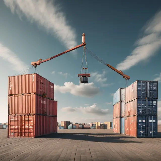 Scale with container tipping towards buyer, illustrating risk in CIF agreements for containerized cargo