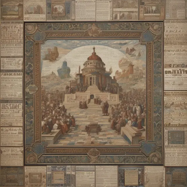 Mosaic depicting various sections and provisions of the Clayton Antitrust Act, safeguarding fair competition and labor rights.