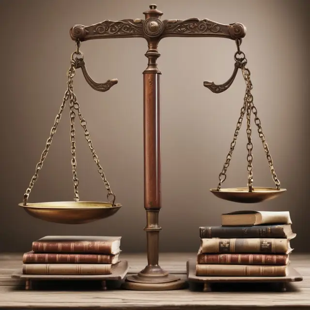 An antique balance scale holds two books symbolizing the Sherman and Clayton Antitrust Acts, representing their comparison and contrast