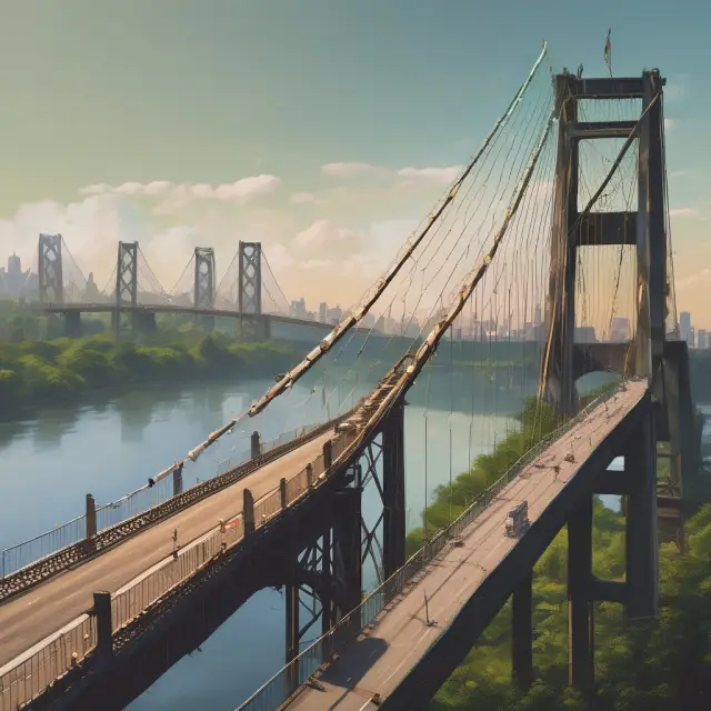 An image of a sturdy bridge connecting buyers and sellers with a clearinghouse as the central intermediary, facilitating secure stock transfers