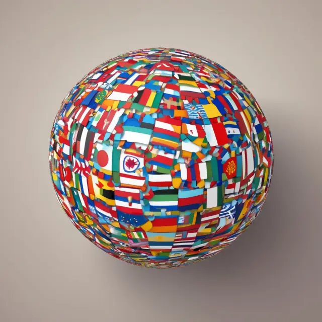 A globe made up of puzzle pieces representing various countries with raw materials depicted as symbols, illustrating the global interdependence on raw materials trade