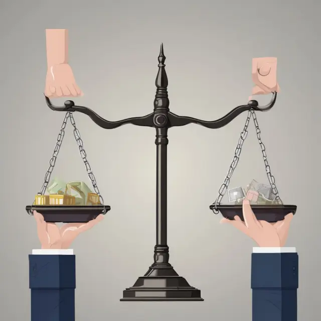 Image of a balance scale with one hand representing an open position and the other, a closed one, as a metaphor for position management