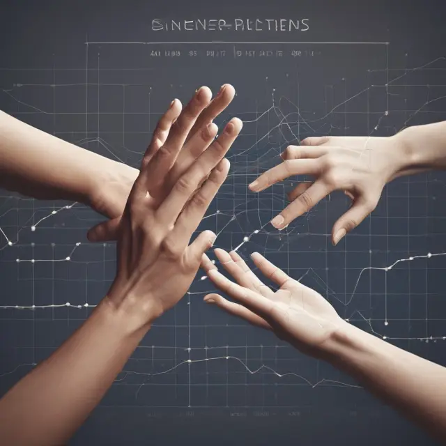 Image of open and closed hands intertwining above a financial chart, representing the process of opening and closing stock trading positions