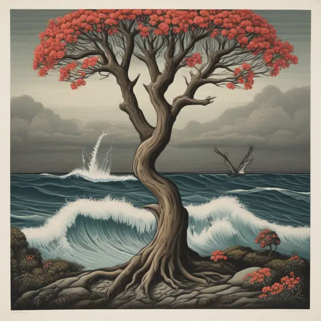 A long position represented by a blossoming tree, sell-to-close symbolized by pruning scissors, a short position shown as stormy seas, and buy-to-close indicated with a lifebuoy.