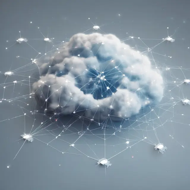 Interconnected servers creating a constellation-like shape, representing cloud computing and its delivery of services via the Internet